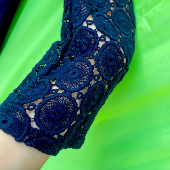 Philosophy NWT Dress navy blue with crochet sleeves size S - Picture 7 of 13